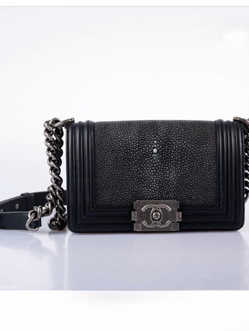 CHANEL Black Galuchat Stingray Small Boy Flap Crossbody Bag